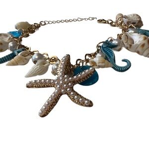 Gold Pearl Studded Starfish Charm Ocean Themed Bracelet/Anklet